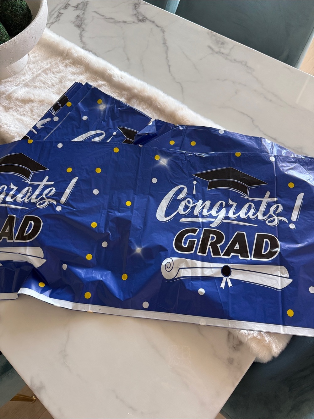 19 pieces Congrats Grad Blue Graduation table covers- rectangular size 108X54